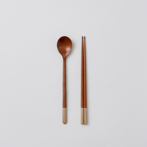 칠몽 K RIBBON 금수강산 옻칠 나무 1인용 수저 세트 22cm, 미색, 1세트, 숟가락 + 젓가락