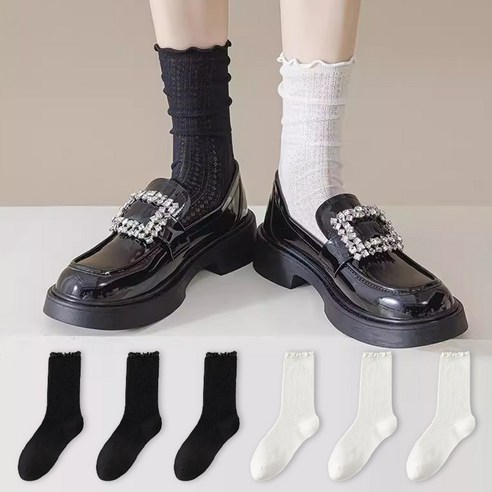 시너싹스 여성용 파스텔 컬러 레이스 메쉬 시스루 삭스 양말 6켤레