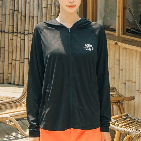 헤링본 여성용 메쉬 래쉬가드 후드집업 루즈핏 수영복 비치웨어 상의 RE332W