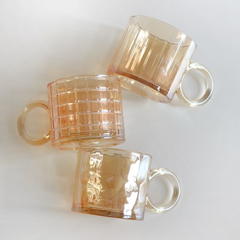 토파즈 링 빈티지 패턴 유리 머그컵 300ml x 3종 세트, 브라운, 1세트