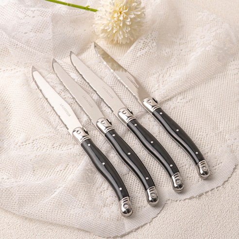 까르투하 앙클라 라귀올 양식 디너 나이프 테이블 나이프, 블랙, 4개
