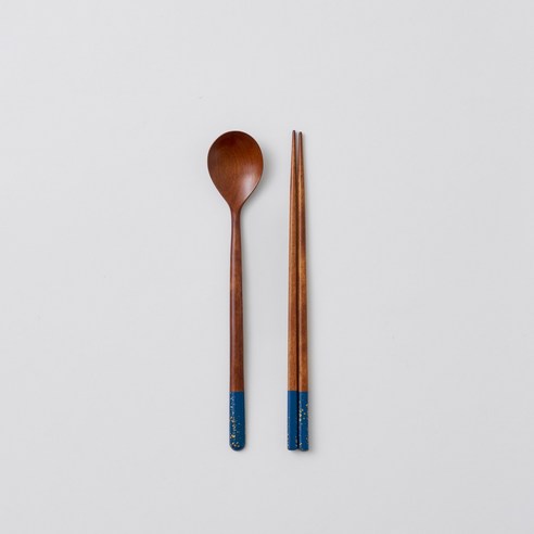 칠몽 K RIBBON 금수강산 옻칠 나무 1인용 수저 세트 22cm, 파랑, 1세트, 숟가락 + 젓가락