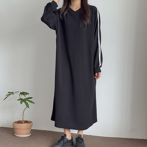 봉봉스토리 라인스틱 브이넥 임산부 원피스