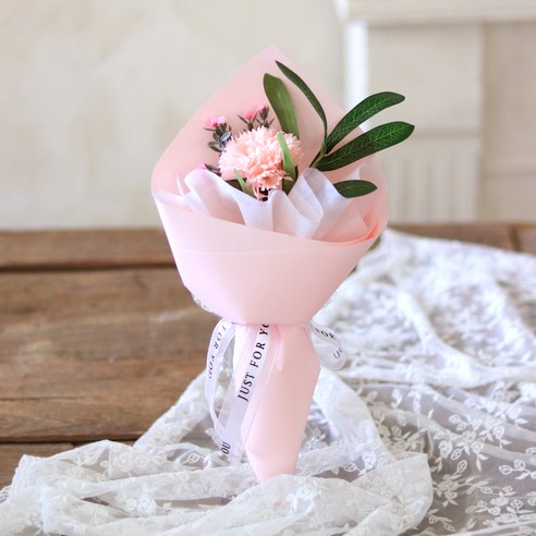 센트바스켓 조화 파스텔 카네이션 비누꽃 한송이 꽃다발, 핑크, 1개
