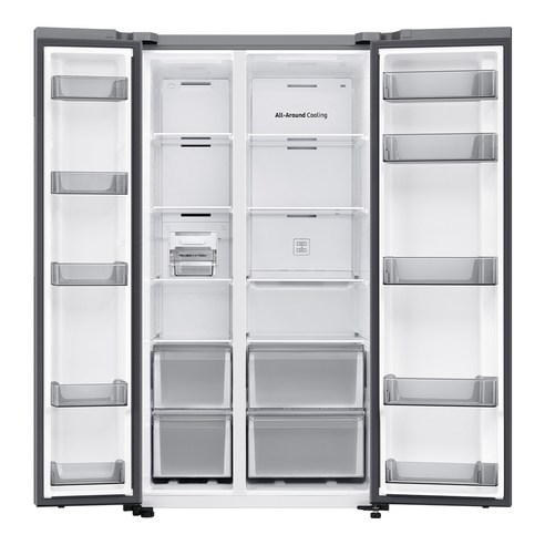 삼성전자 852L 냉장고의 내부 선반 상세 사진, 효율적인 수납 공간 구성