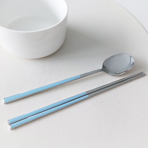 Bogen 六角陶瓷單人餐具組, 天藍色, 湯匙 + 筷子, 1套 - 韓式湯筷組 | 酷澎