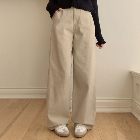 플랜데이 여성용 숏/미디움/롱 기장 테링 세미와이드 탄탄 코튼 팬츠