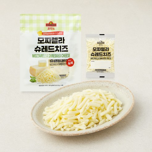 Kodano Mojjarelra Syu Red Cheese , 65 g, 1 Pack , 4 Pack Pack (코다노 모짜렐라 슈레드치즈, 65g, 1개, 4개입)
