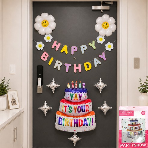 파티쇼 현관문 생일 풍선 가랜드 파티 장식 홈파티 꾸미기 세트, 생일마카롱, 1세트