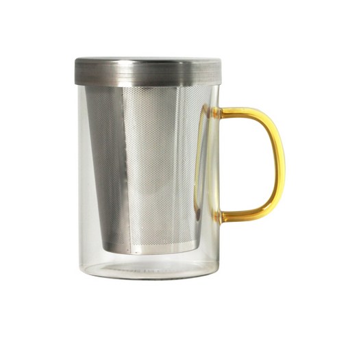 티도요 홈카페 스텐 차망 티머그컵 G107 500ml, 옐로우, 1개