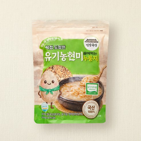 건강곡간 유기가공식품 인증 쌀눈의 영양을 담아 직접 도정한 끓여먹는 현미 누룽지, 300g, 1개