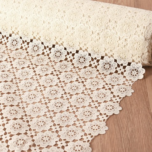 데코리아 북유럽풍 레이스 방수코팅 식탁보 JD164, 90cm x 1.5m, 베이지, 1개