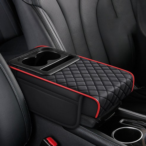Ez2mk 편리한 차량용 컵홀더 수납 콘솔 팔걸이쿠션 MS-1730, 블랙레드, 1개