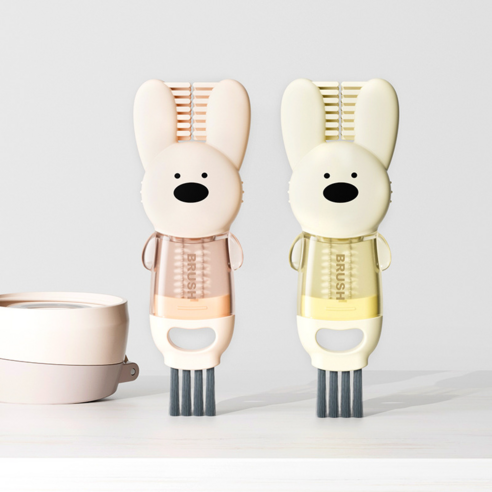 므뮤 토끼 다기능 텀블러 3 in 1 뚜껑 틈새 브러시 2종 세트, 핑크 + 옐로우, 1개