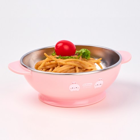 에디슨 프렌즈 논슬립 스텐 대접 390ml, 토끼 래니 핑크, 1개