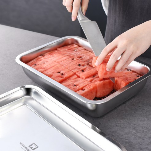 바겐슈타이거 연마제 없는 스텐 사각 트레이 세트 깊은형 후기 분석 - 트레이와 채반 분리 모습