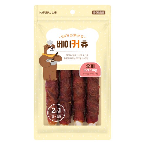 네츄럴랩 강아지 베이커 츄 간식 스틱 M, 혼합맛(오리가슴살/우피), 200g, 1개