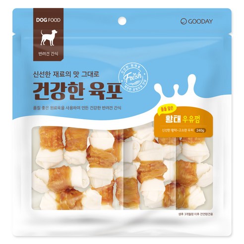 굿데이 강아지 건강한 육포말이 우유껌 간식, 황태, 240g, 1개