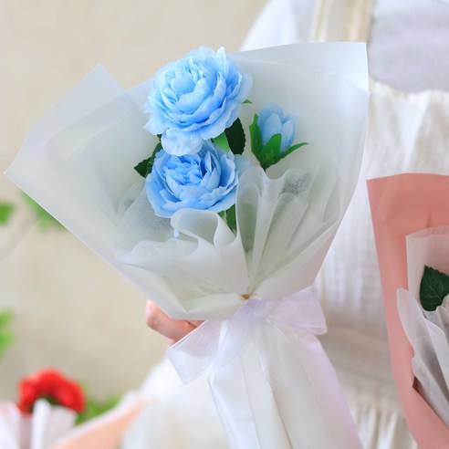 센트바스켓 작약 조화 미니 꽃다발, 스카이, 1개
