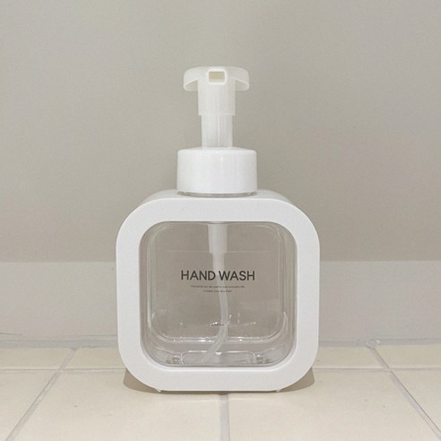 뉴앤룩 커버 핸드워시 사각 디스펜서 거품형 리필용기 300ml + 핸드워시라벨, 화이트, 1개