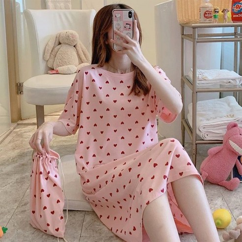 데이소이 파우치 포함 귀여운 임부 홈웨어 원피스