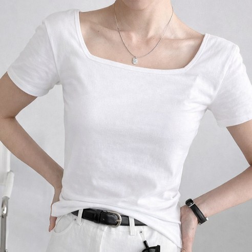 라라온 여성용 베이직 스퀘어넥 스판 반팔 티셔츠 26TSP3953