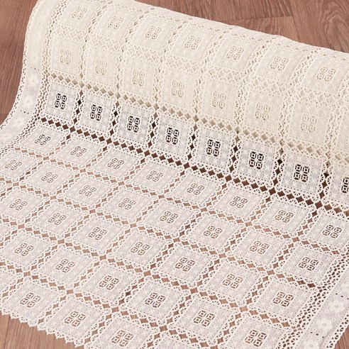 데코리아 북유럽풍 레이스 방수코팅 테이블커버 FL2964, 베이지, 폭 50cm x 길이 2m, 1개