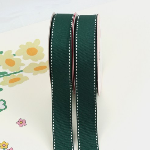 골직 스티치 리본 25mm, 수박 + 백색, 2개, 15m
