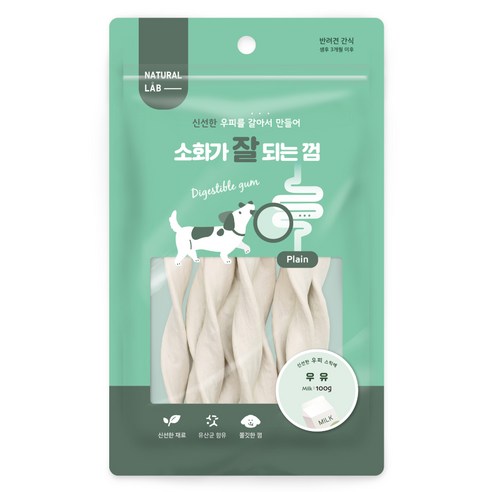 네츄럴랩 강아지 소화가 잘되는 껌, 우유, 100g, 1개