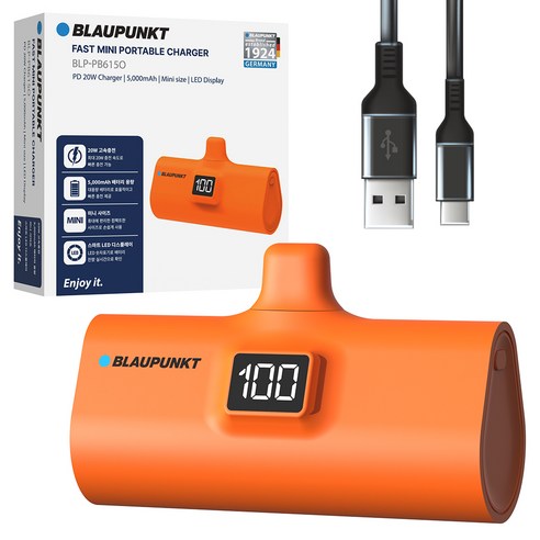 블라우풍트 LED 도킹형 고속충전 보조배터리 5000mAh, ORANGE, BLP-PB615O