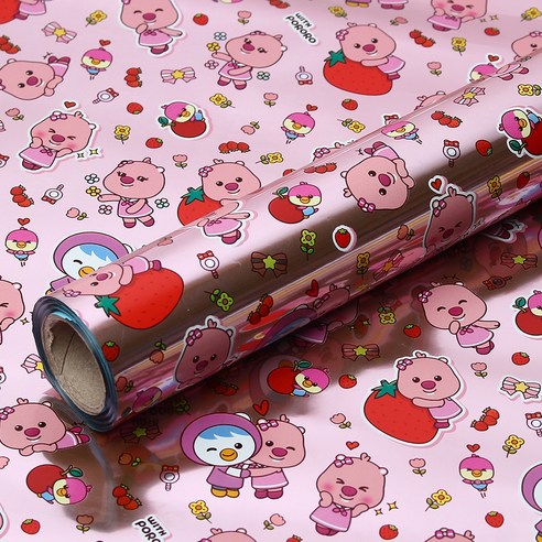 코코플러스 위드 뽀로로 증착롤 포장지 37.5cm x 12m, 핑크, 1개