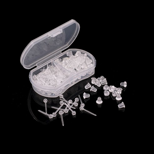 비아워게스트 여성용 귀막힘방지 실리콘 투명 귀걸이 볼 3mm 60p + 케이스 세트
