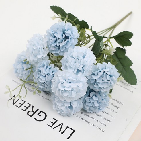 마벨인홈 조화 고급 단아한 수국 꽃다발, 3개, 라이트 블루