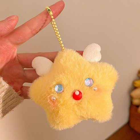 다다랜드 몽실구름 복슬 인형 데일리 키링, 골드스타, 1개, 7cm
