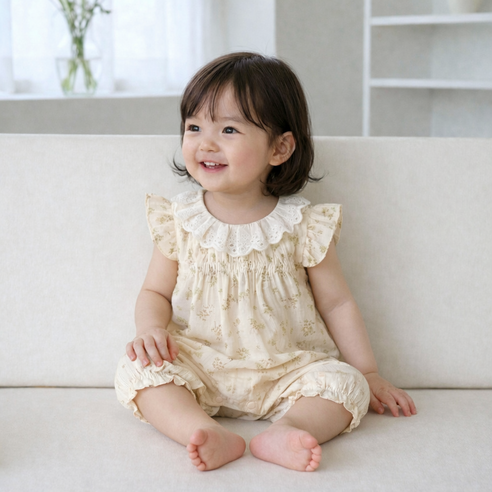 베베니즈 유아용 프릴플라워 레이스카라 민소매롬퍼