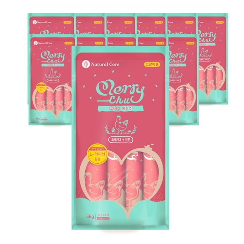 네츄럴코어 고양이 짜먹는 메리츄 간식, 치킨 + 새우, 56g, 12개