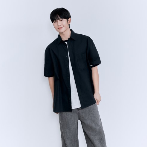 마인드브릿지 남성용 올데이 옥스포드오버핏반팔셔츠
