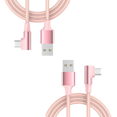 케이스틱 90도 직각 60w 고속충전 C타입 케이블, 핑크, 2개, 2m