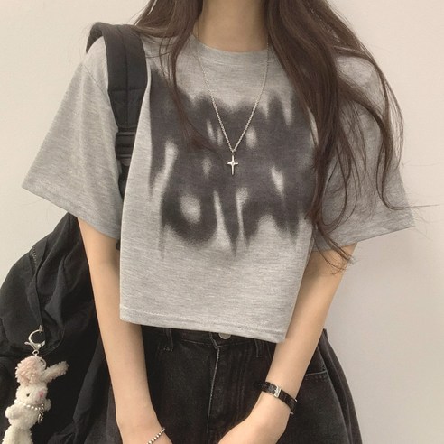 위드후이린 여성용 소프트 스케치 크롭 반팔 티셔츠