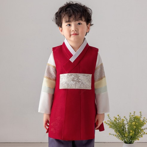 가온한복 남아용 남빨강소매자수 한복세트 AM199 - 한복/신발/소품 | 쿠팡