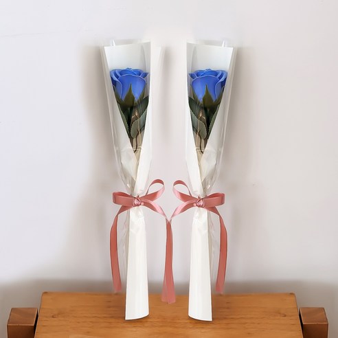 아스파시아 플르 장미 메시지 비누꽃 한송이 꽃다발 오늘은 축하하고 내일은 응원할게, 블루, 2개