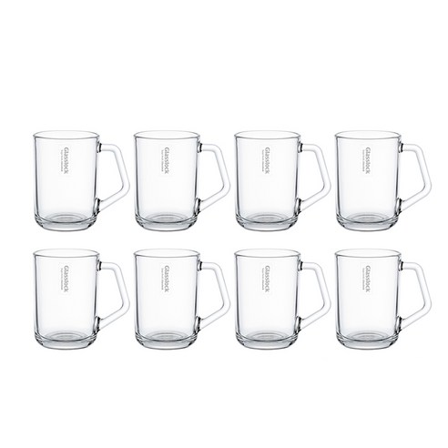 글라스락 내열강화 이지그립 유리 머그컵 350ml, 투명, 8개
