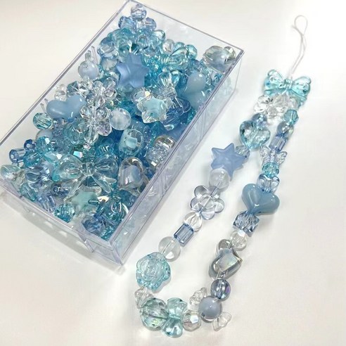 윰스 폰꾸 스트랩 장식 비즈 키링 DIY 키트, 블루, 1세트
