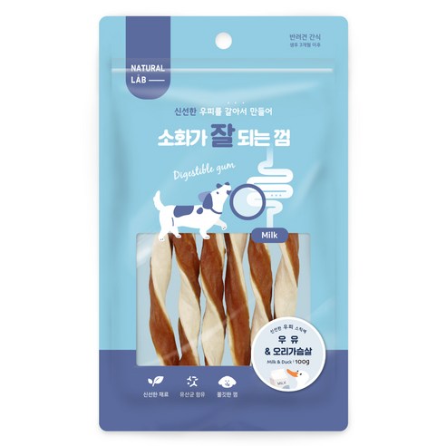 네츄럴랩 강아지 소화가 잘되는 껌, 혼합맛(우유/오리가슴살), 100g, 1개