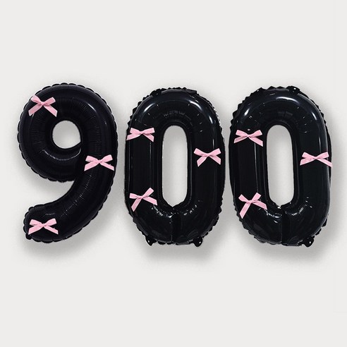 올리브파티 숫자 풍선 + 발레코어 리본 9p 기본 세트, 블랙(숫자풍선900), 핑크(리본), 1세트