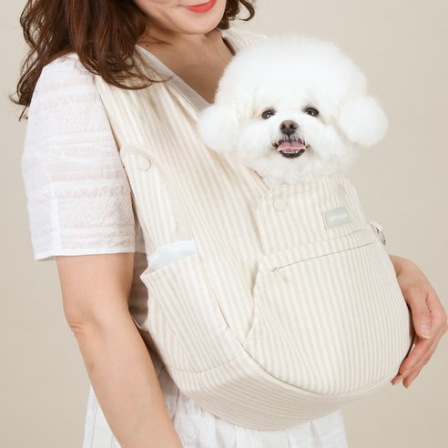 리토가토 반려동물 보들리 쁘띠 앞가방, 린넨 스트라이프, 1개