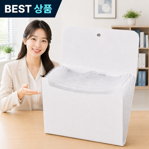 홈트루 아코디언 파일 13칸 정리함 케이스 멀티 포켓, 화이트, 1개