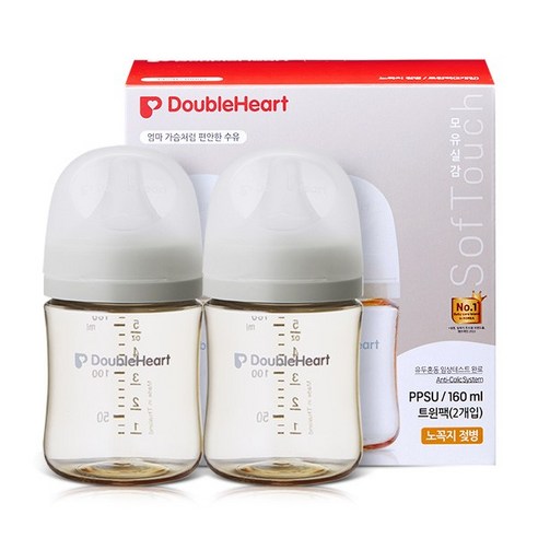 더블하트 모유실감 3세대 PPSU 모먼트 젖병 트윈팩(젖꼭지미포함), 오후의베이지, 160ml, 1세트