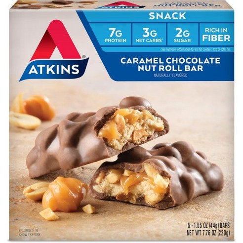 아트킨스 캐러멜 초콜릿 너트 롤 스낵바 단백질 스낵 섬유질 풍부 설탕 2g 5개입 Atkns 220g × 1개