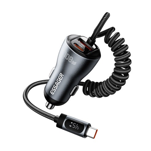 ESSAGER PD3.0+QC4.0 2C+1A 3포트 C타입 차량용 초고속 충전기, 블랙, 45W+45W+18W